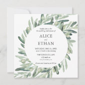 Invitation Boho Green Olive Feuille Mariage (Devant)
