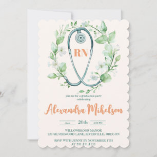 Invitation Boho Green Photo Aquarelle École de soins infirmie