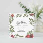 Invitation Boho Green Pomegranate Feuille Moderne Botanique (Debout devant)