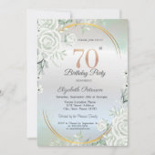 Invitation Boho Green Roses Silver 70th Birthday (Devant)