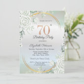 Invitation Boho Green Roses Silver 70th Birthday (Debout devant)