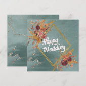 Invitation Boho Green Rouge Floral Motif 'Joyeux Mariage' (Devant / Derrière)