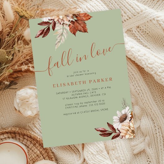 Invitation Boho green rust fall in love bridal shower