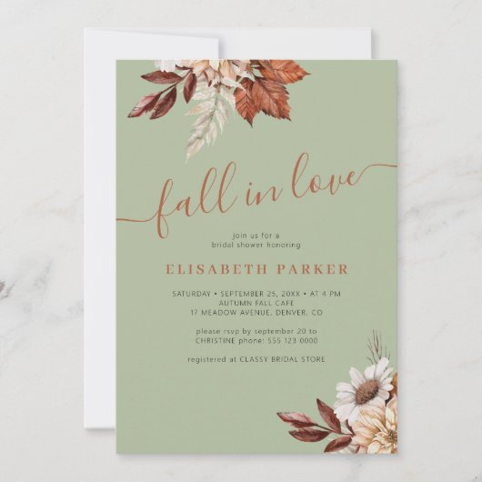 Invitation Boho green rust fall in love bridal shower (Devant)