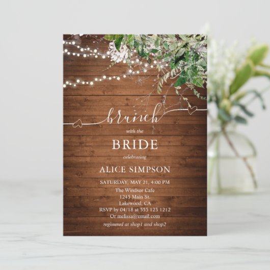 Invitation Boho Green Script Heart Brunch Fête des mariées Da (Debout devant)