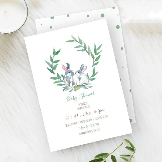 Invitation Boho Green Watercolor Bunny Baby shower