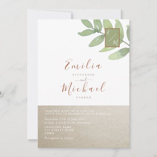 Invitation Boho Greenery Mariage botanique (Devant)