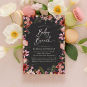 Invitation Boho Gris moderne Fleurs sauvages Bébé Brunch Douc