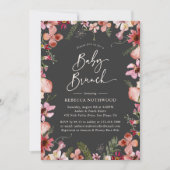 Invitation Boho Gris moderne Fleurs sauvages Bébé Brunch Douc (Devant)