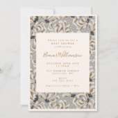 Invitation Boho Gris Or Floral Baby shower botanique (Devant)