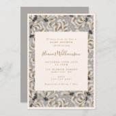 Invitation Boho Gris Or Floral Baby shower botanique (Devant / Derrière)