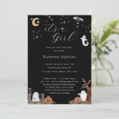 Invitation Boho Halloween C'est un Baby shower féminin (Debout devant)