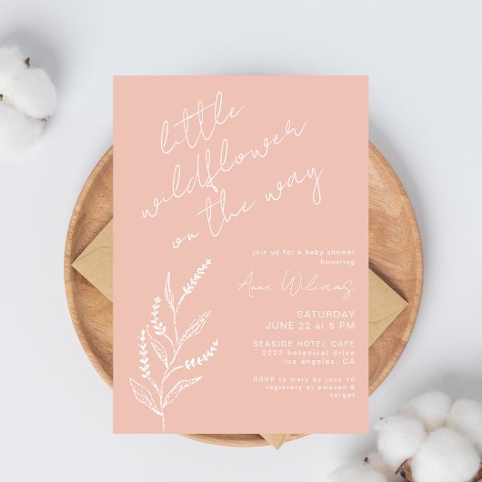 Invitation Boho Hand-drawn Wildflower Blush Pink Baby Shower
