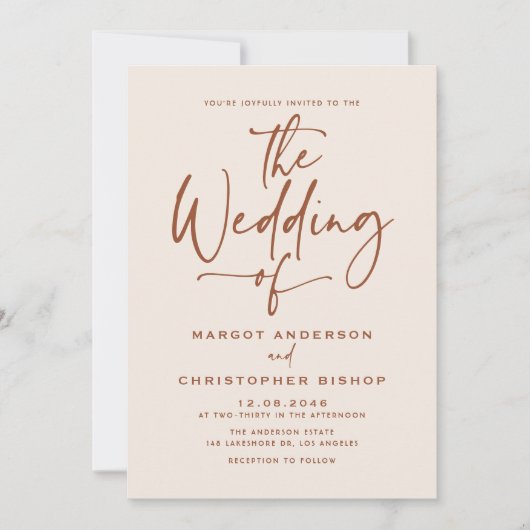 Invitation Boho Hand Lettré Calligraphie Terracotta Mariage (Devant)