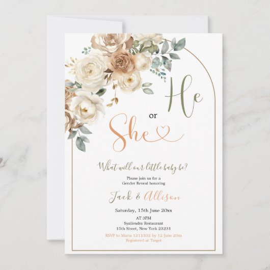 Invitation Boho He ou She Rustic Automne Floral Genre Reveill (Devant)