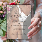 Invitation Boho Heart Script Photo Overlay QR Code Mariage