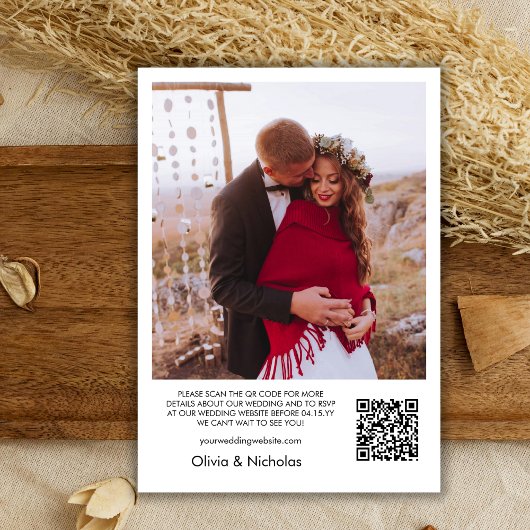 Invitation Boho Heart Script Photo Overlay QR Code Mariage