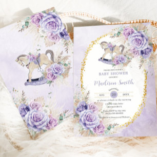 Invitation Boho Herbe de la Pampa Fleur Violet Cheval à Bascu