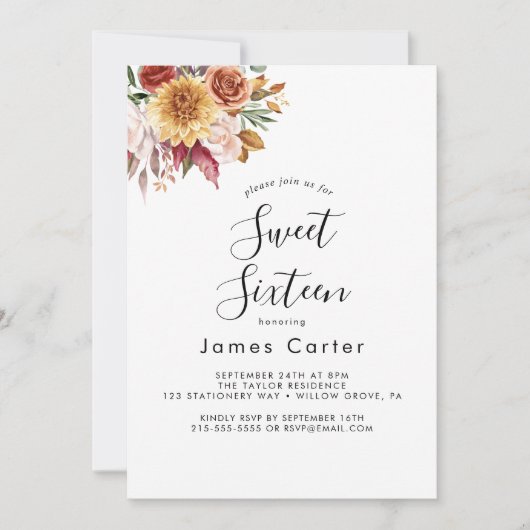 Invitation Boho Herbe de Pampas Anniversaire Sweet Seize (Devant)