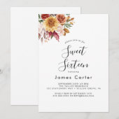 Invitation Boho Herbe de Pampas Anniversaire Sweet Seize (Devant / Derrière)