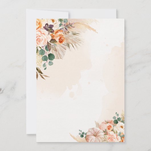 Invitation Boho Herbe de Pampas Citrouille Baby Shower Vert S (Dos)