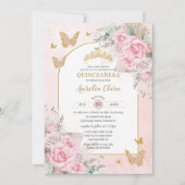 Invitation Boho Herbe de Pampas Roses Roses Fleur Quinceañera (Devant)