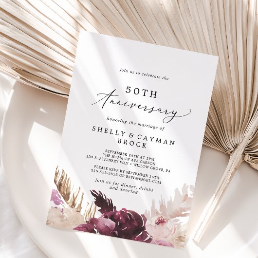 Invitation Boho Herbe des Pampas 50e Anniversaire de Mariage