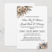 Invitation Boho Herbe des Pampas Floraux Bleus Élégants (Devant / Derrière)