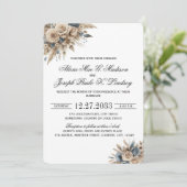 Invitation Boho Herbe des Pampas Floraux Bleus Élégants (Debout devant)