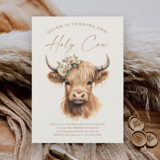 Invitation Boho Highland Cow Anniversaire de enfant Party
