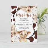 Invitation Boho Highland Cow Anniversaire Farm (Debout devant)
