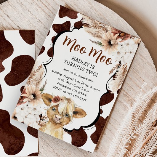 Invitation Boho Highland Cow Anniversaire Farm