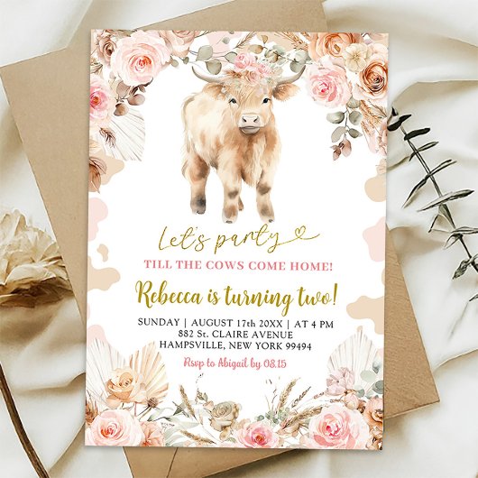 Invitation Boho Highland Cow Farm Girl Anniversaire Invitatio