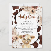 Invitation Boho Highland Cow Je suis une fille premier annive (Devant)