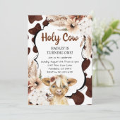 Invitation Boho Highland Cow Je suis une fille premier annive (Debout devant)