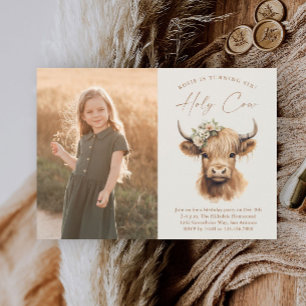 Invitation Boho Highland Cow Kids Photo Anniversaire