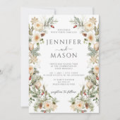 Invitation Boho hiver Noël or Floral Mariage de couronne (Devant)