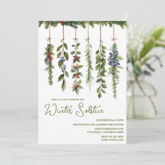 Invitation Boho Hiver Solstice Herbe Verdure Yule Garland (Debout devant)