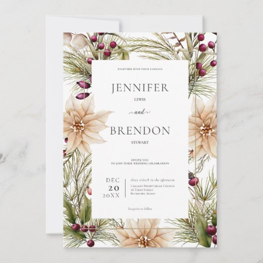 Invitation Boho Hiver Végétation Boughs Blanc (Devant)