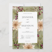 Invitation Boho Hiver Végétation Boughs Vert Sage (Devant)