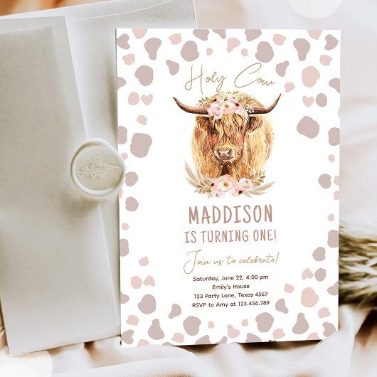 Invitation Boho Holy Cow Highland Pampas 1er Anniversaire