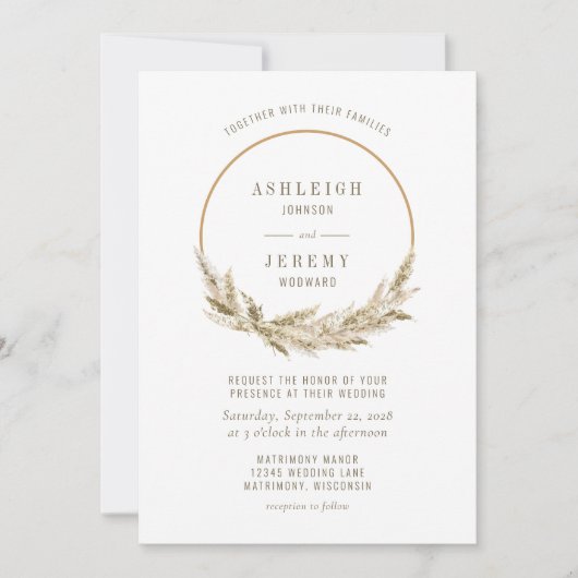 Invitation Boho Hoop Pampas Grass Mariage (Devant)