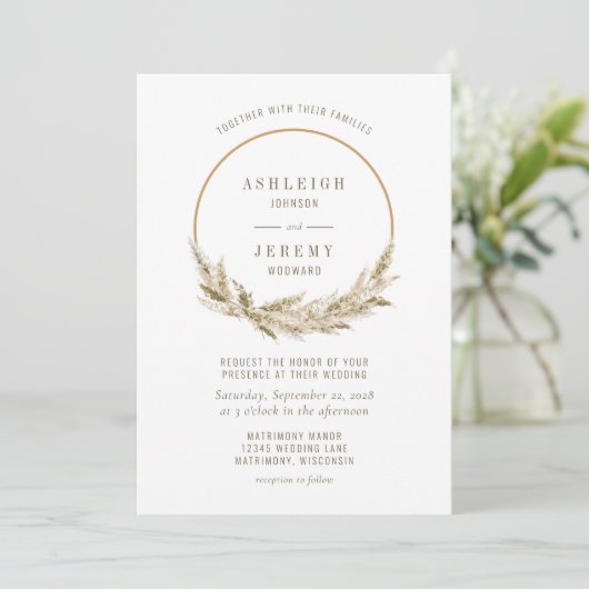 Invitation Boho Hoop Pampas Grass Mariage (Debout devant)