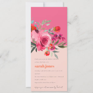 Invitation Boho Hot rose Aquarelle Fête des mariées florale