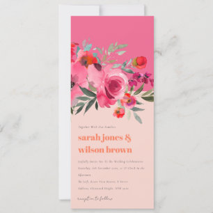 Invitation Boho Hot rose orange aquarelle Mariage floral