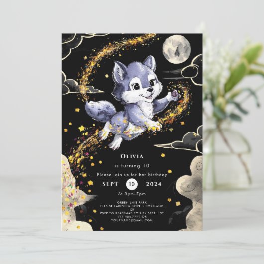 Invitation Boho Howling Wolf Anniversaire (Debout devant)