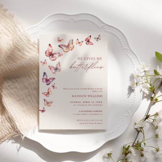 Invitation Boho Il Me Donne Fête des mariées Aux Papillons