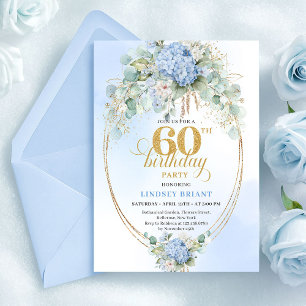 Invitation Boho Immuable Fleurs Bleu Poussiéreux Or 60 Annive