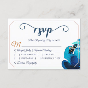 Invitation Boho Indigo Aquarelle Cuivre Mariage Floral RSVP