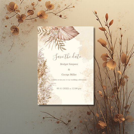 Invitation Boho intemporel mariage neutre Enregistrer la date